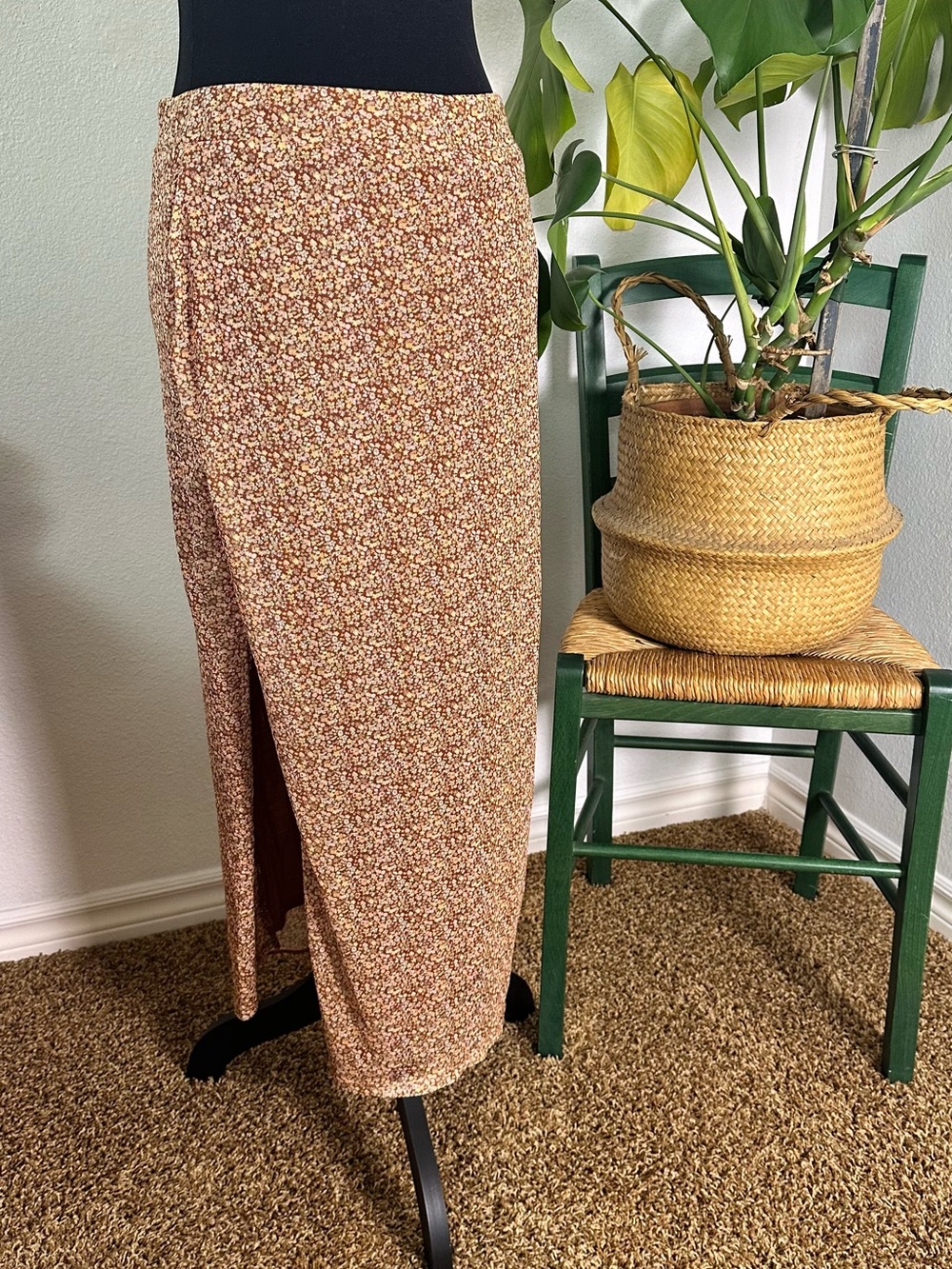 O'Neill Brown Floral Midi Skirt with Side Slit